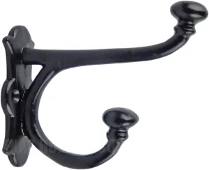 Fancy Farmhouse Harness Double Wall Hook Cast Iron Coat Towel Hanger Black 4 1/4 inches long x 3 1/4 inches tall1 1/2 inches wide Handmade Wall Artisan Art Vintage Decor For Home