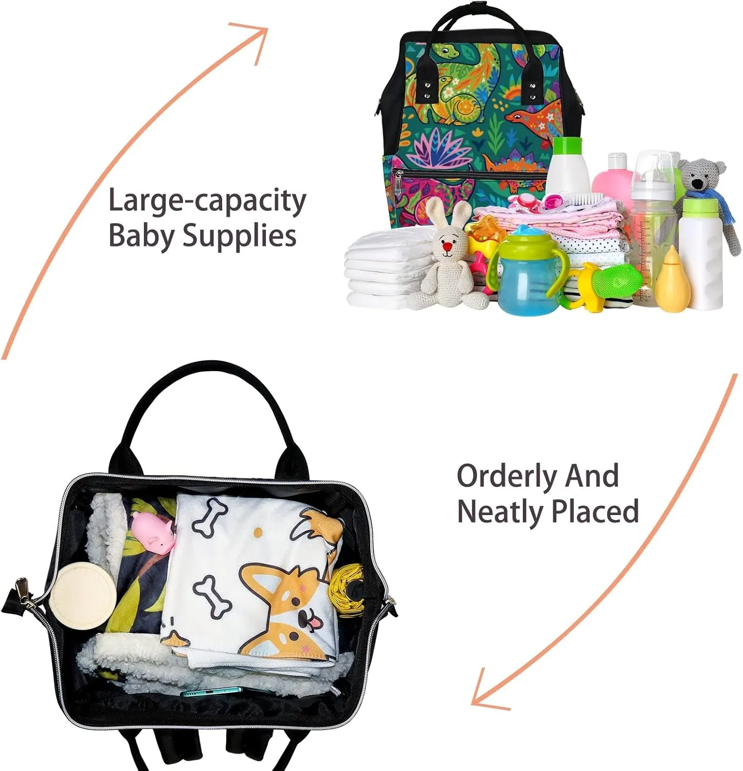Fantasy Floral Dinosaurs Diaper Bag Backpack Waterproof Backpack Baby Nappy Changing Bag for Travel Large Capacity Durable and Stylish for Woman