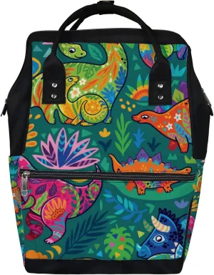 Fantasy Floral Dinosaurs Diaper Bag Backpack Waterproof Backpack Baby Nappy Changing Bag for Travel Large Capacity Durable and Stylish for Woman