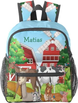 Farm House Animals Personalized Kids Toddler Backpack for Boys Girls,Custom School Kindergarten Travel Bookbag