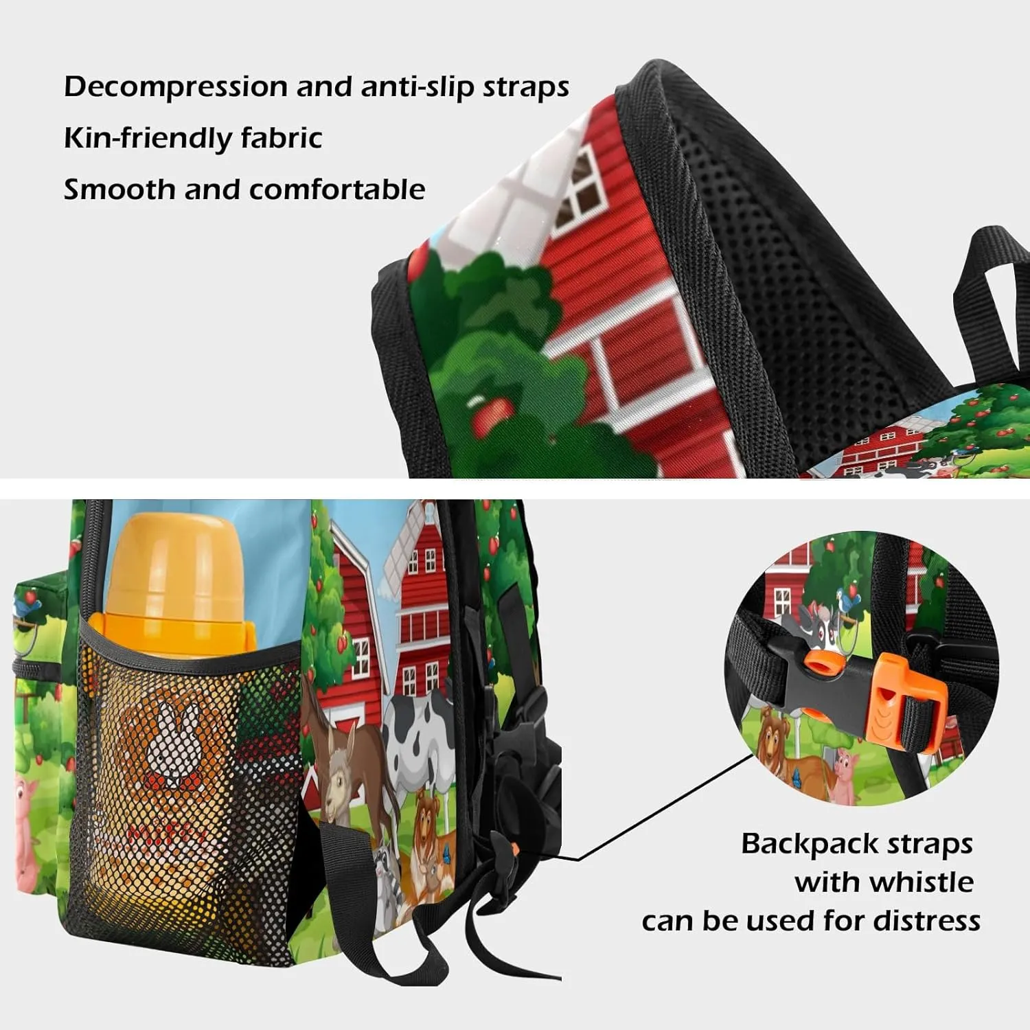 Farm House Animals Personalized Kids Toddler Backpack for Boys Girls,Custom School Kindergarten Travel Bookbag