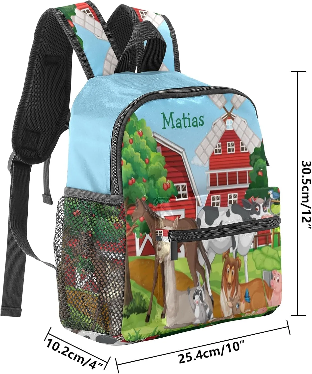 Farm House Animals Personalized Kids Toddler Backpack for Boys Girls,Custom School Kindergarten Travel Bookbag