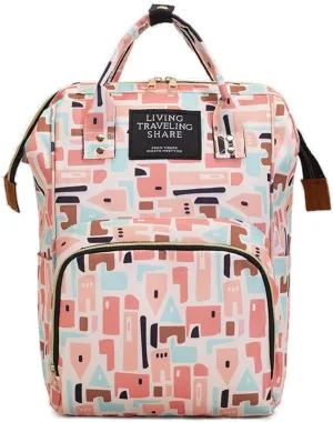 Fashion Diaper Backpack Waterproof Mommy Bag, Large Capacity Diaper Bag Travel Multi-functional Backpack Baby Boy Girl Tote (Pink&cute)