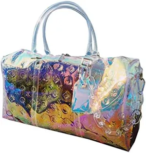 Fashion Holographic Travel Bag for Women Large Capacity Rainbow Gradient Gym Bag