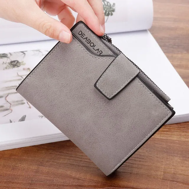 Fashion Small Female Purse short purse Lady Letter Snap Fastener Zipper Short Clutch Wallet Solid Vintage Matte Women Wallet