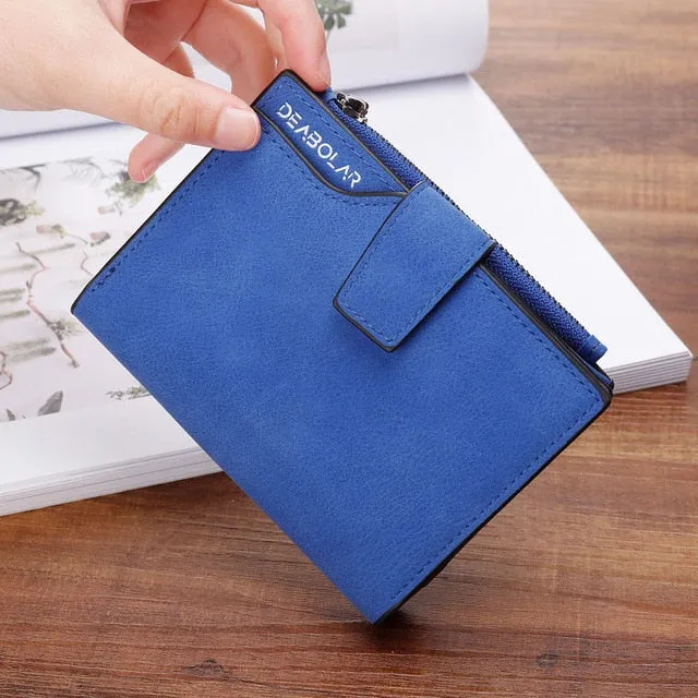 Fashion Small Female Purse short purse Lady Letter Snap Fastener Zipper Short Clutch Wallet Solid Vintage Matte Women Wallet