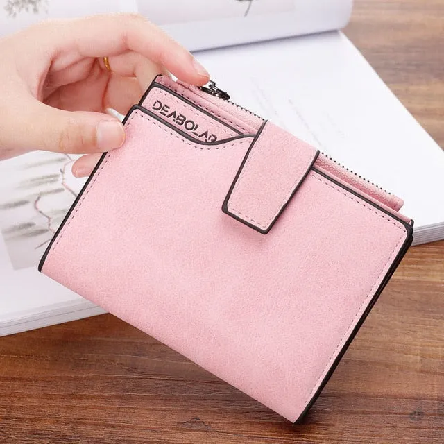 Fashion Small Female Purse short purse Lady Letter Snap Fastener Zipper Short Clutch Wallet Solid Vintage Matte Women Wallet