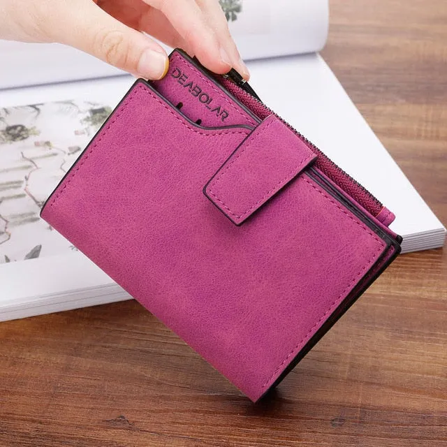 Fashion Small Female Purse short purse Lady Letter Snap Fastener Zipper Short Clutch Wallet Solid Vintage Matte Women Wallet