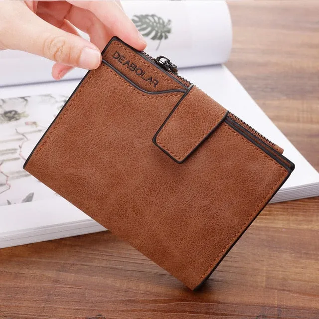Fashion Small Female Purse short purse Lady Letter Snap Fastener Zipper Short Clutch Wallet Solid Vintage Matte Women Wallet
