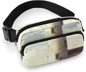 Fashionable Large-capacity Twill Old Lighthouse Printed Waist Bag, A Must-have Item for Hands-free Travel