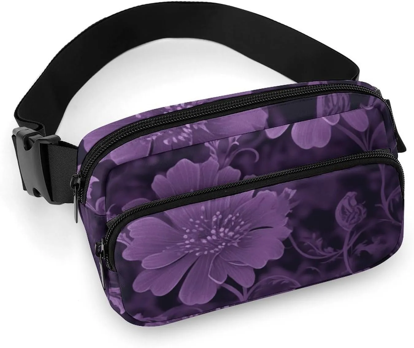 Fashionable Large-capacity Twill Purple Printed Waist Bag, A Must-have Item for Hands-free Travel