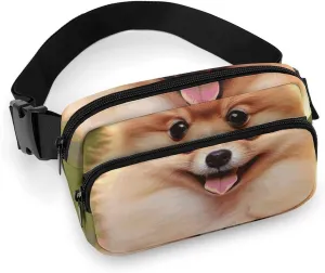 Fashionable Large-capacity Twill Short-haired Pomeranian Printed Waist Bag, A Must-have Item for Hands-free Travel