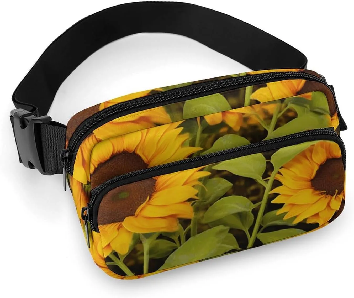 Fashionable Large-capacity Twill Sun Flower Printed Waist Bag, A Must-have Item for Hands-free Travel