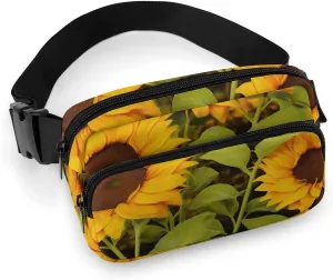 Fashionable Large-capacity Twill Sun Flower Printed Waist Bag, A Must-have Item for Hands-free Travel