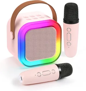 Fede Karaoke Machine for Kids Adults, Mini Karaoke Machine with 2 Wireless Microphones, Portable Bluetooth Speaker with Voice Changing Effects & LED Lights, Best Gifts Toys for Girls and Boys