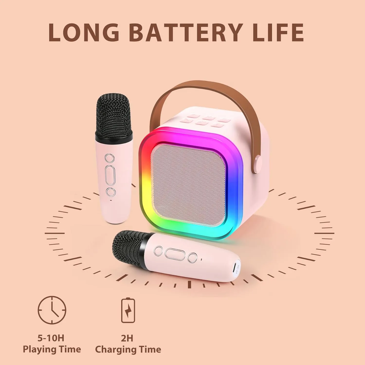 Fede Karaoke Machine for Kids Adults, Mini Karaoke Machine with 2 Wireless Microphones, Portable Bluetooth Speaker with Voice Changing Effects & LED Lights, Best Gifts Toys for Girls and Boys