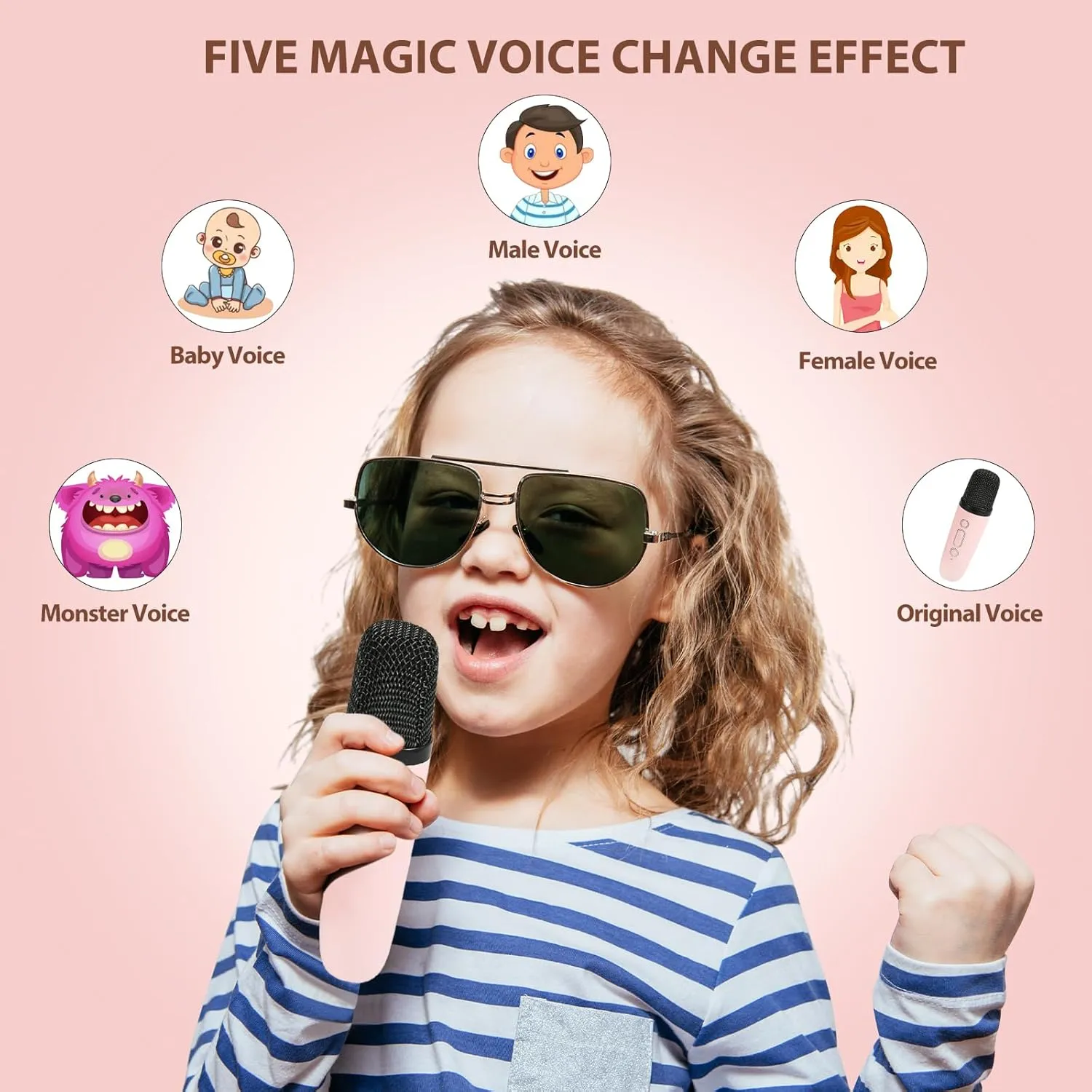 Fede Karaoke Machine for Kids Adults, Mini Karaoke Machine with 2 Wireless Microphones, Portable Bluetooth Speaker with Voice Changing Effects & LED Lights, Best Gifts Toys for Girls and Boys