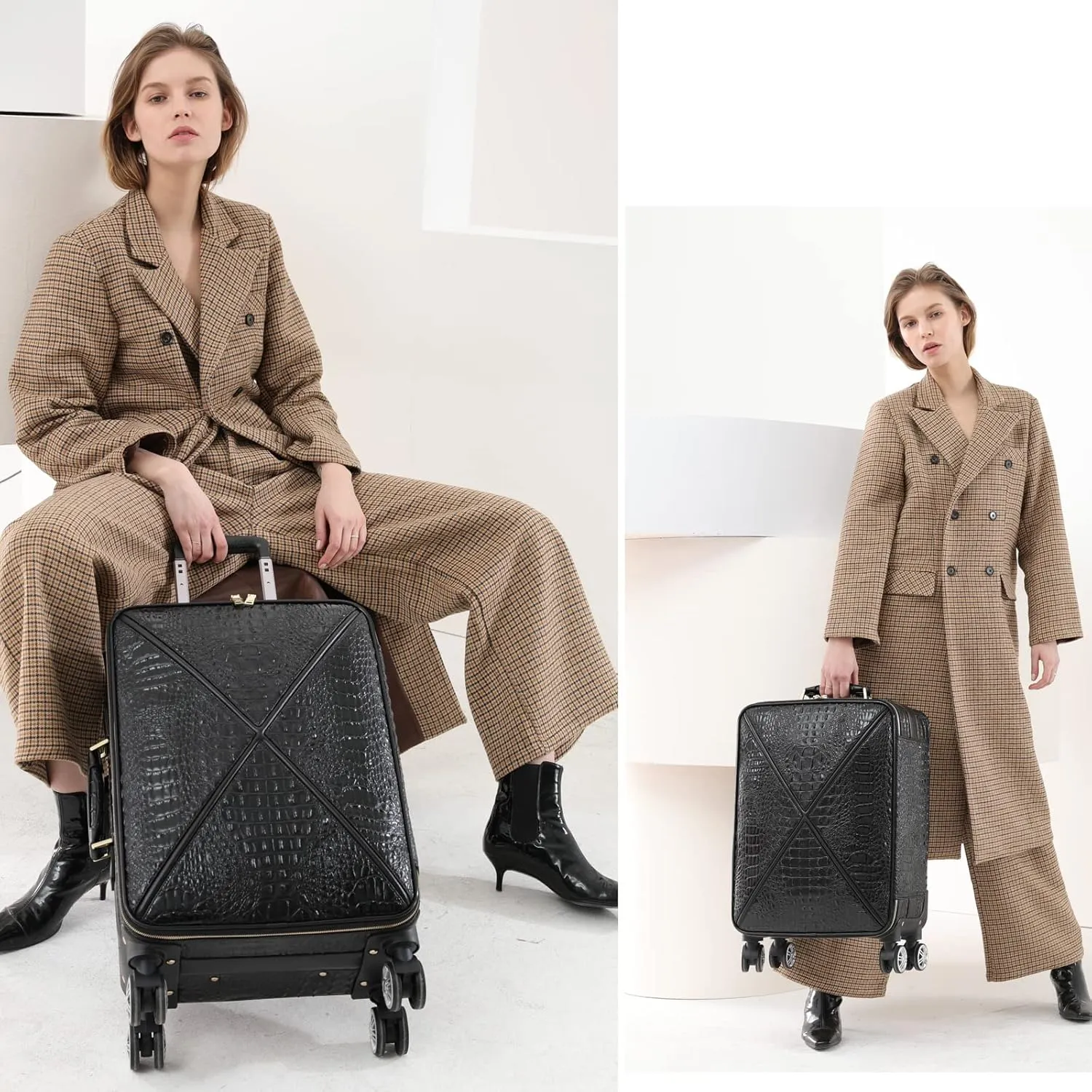 feilario Croco trolly luggage with spinner wheel softside suitcase lightweight checked bag