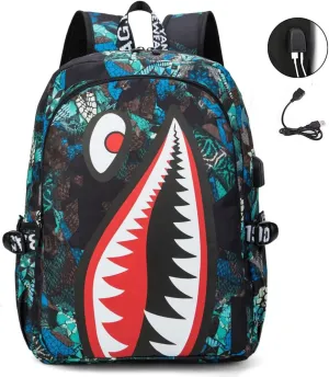 FENGJINRUHUA Shark Business USB Laptop Work Daypack Hiking Travel Shoulder Bags Camping Rucksack