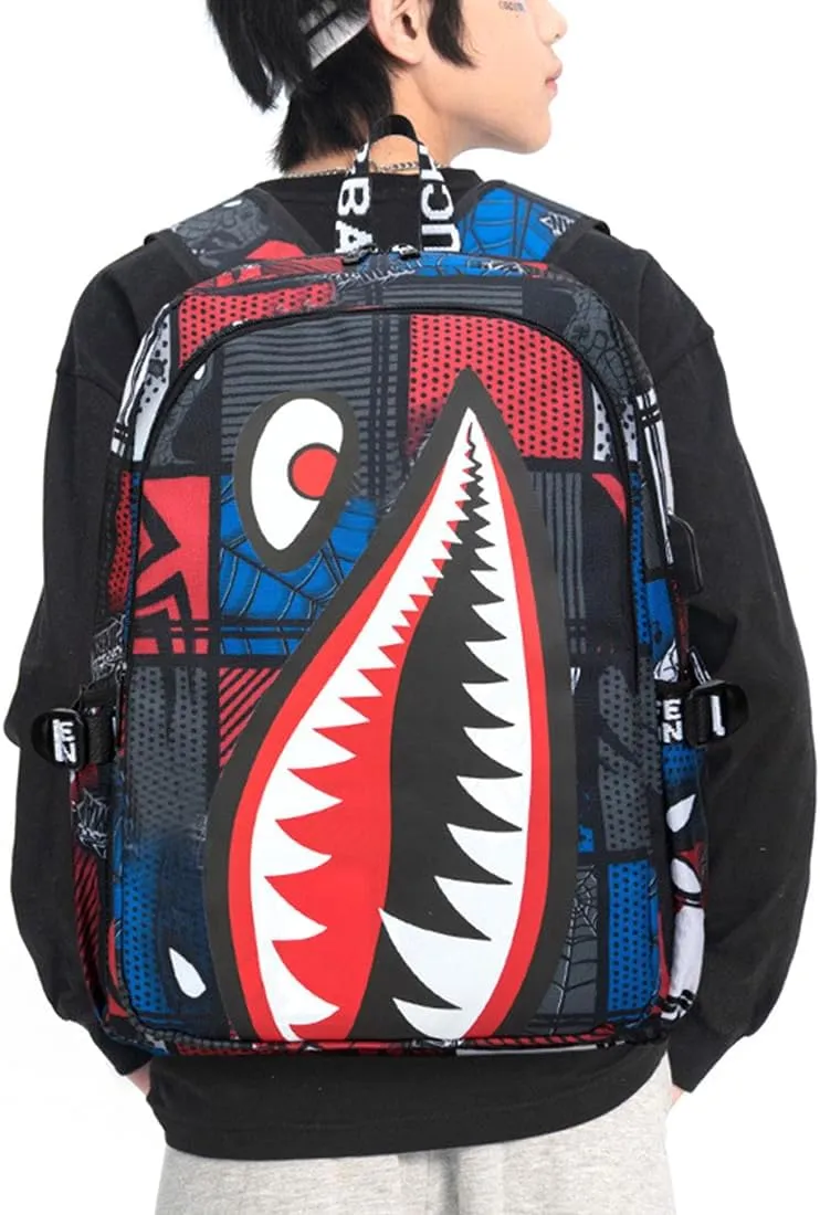 FENGJINRUHUA Shark Business USB Laptop Work Daypack Hiking Travel Shoulder Bags Camping Rucksack