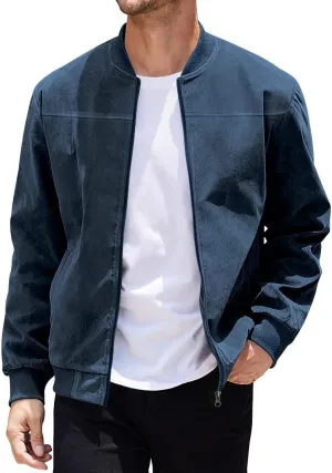Finelylove Mens Faux Suede Leather Jacket Lightweight Casual Solid Bomber Jacket Water Resistant Windbreaker Outwear
