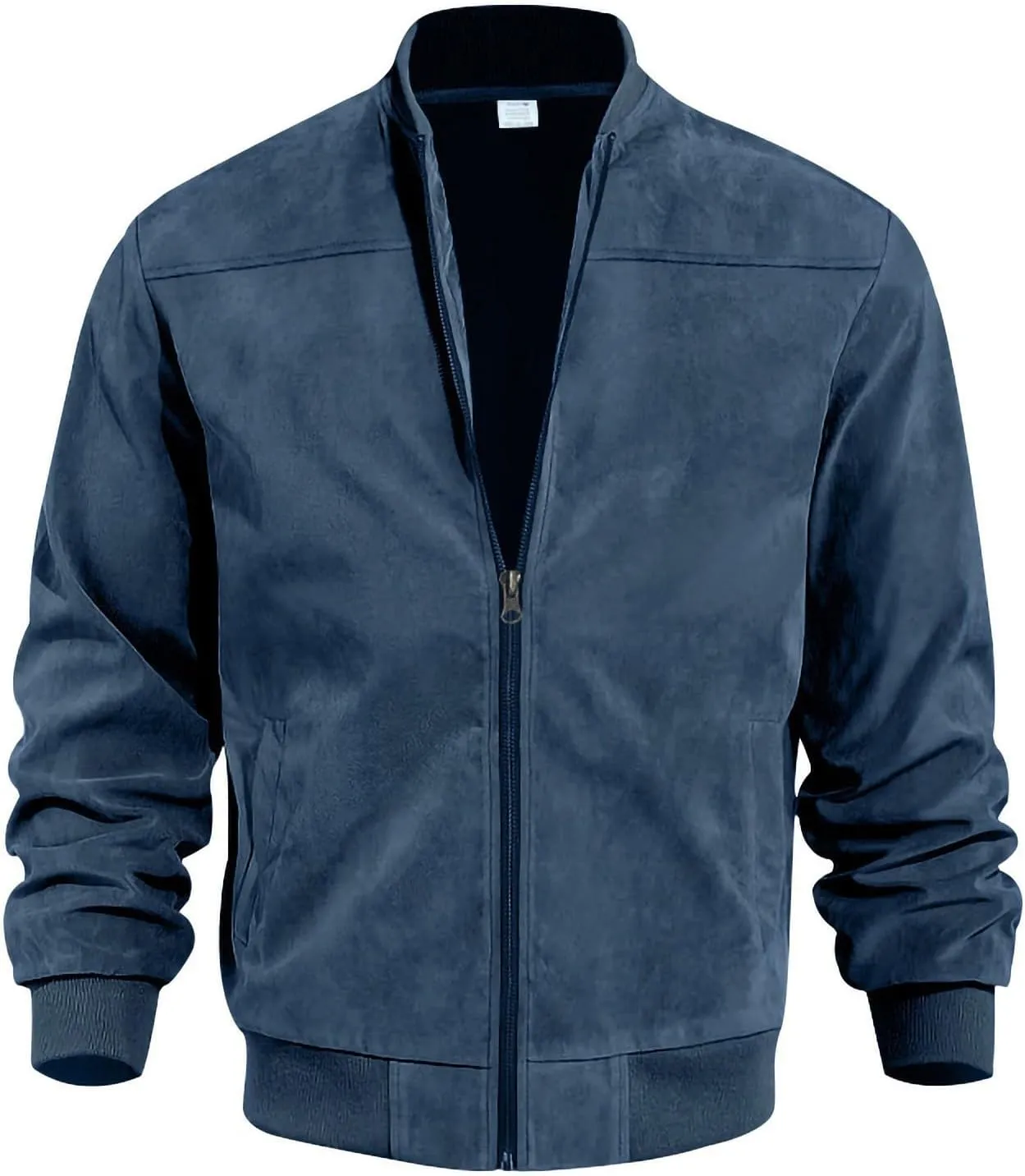 Finelylove Mens Faux Suede Leather Jacket Lightweight Casual Solid Bomber Jacket Water Resistant Windbreaker Outwear
