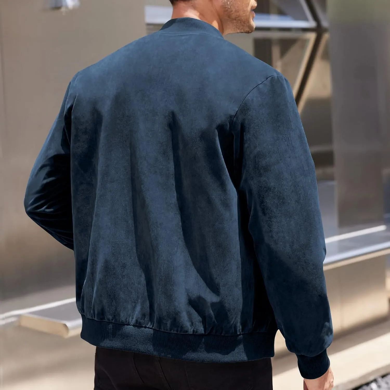 Finelylove Mens Faux Suede Leather Jacket Lightweight Casual Solid Bomber Jacket Water Resistant Windbreaker Outwear