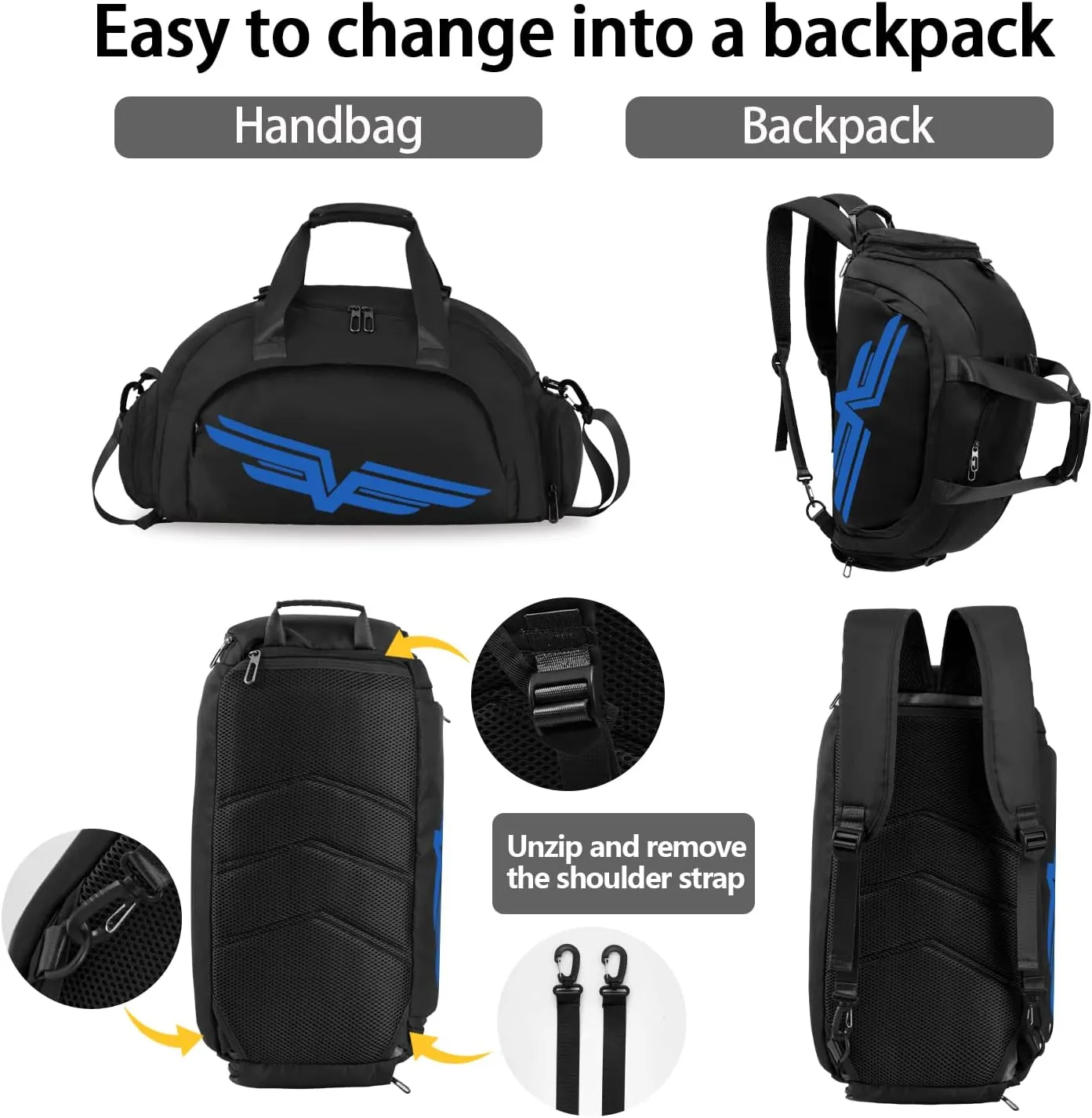 FIORETTO 30L Sports Gym Duffle Bag with Wet Pocket & Shoe Compartment, Weekender Hospital Overnight Bag for Women, Sports Holdall Backpack