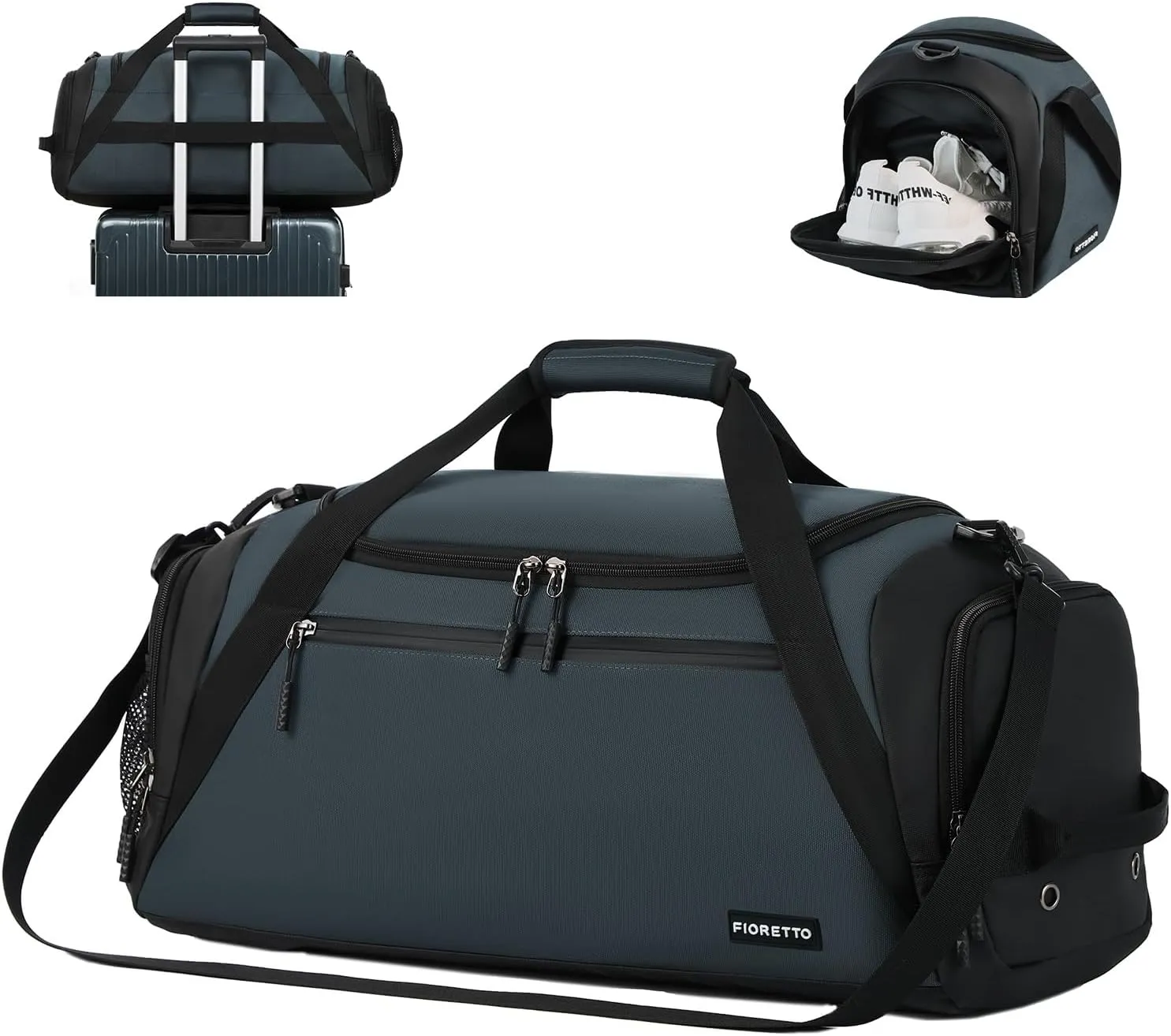 FIORETTO 43L Mens Sports Gym Bag with Wet Pocket & Shoe Compartment, Travel Duffle Bag Overnight Bag with Padded Shoulder Strap, Holdall for Swimming, Basketball, Football Grey