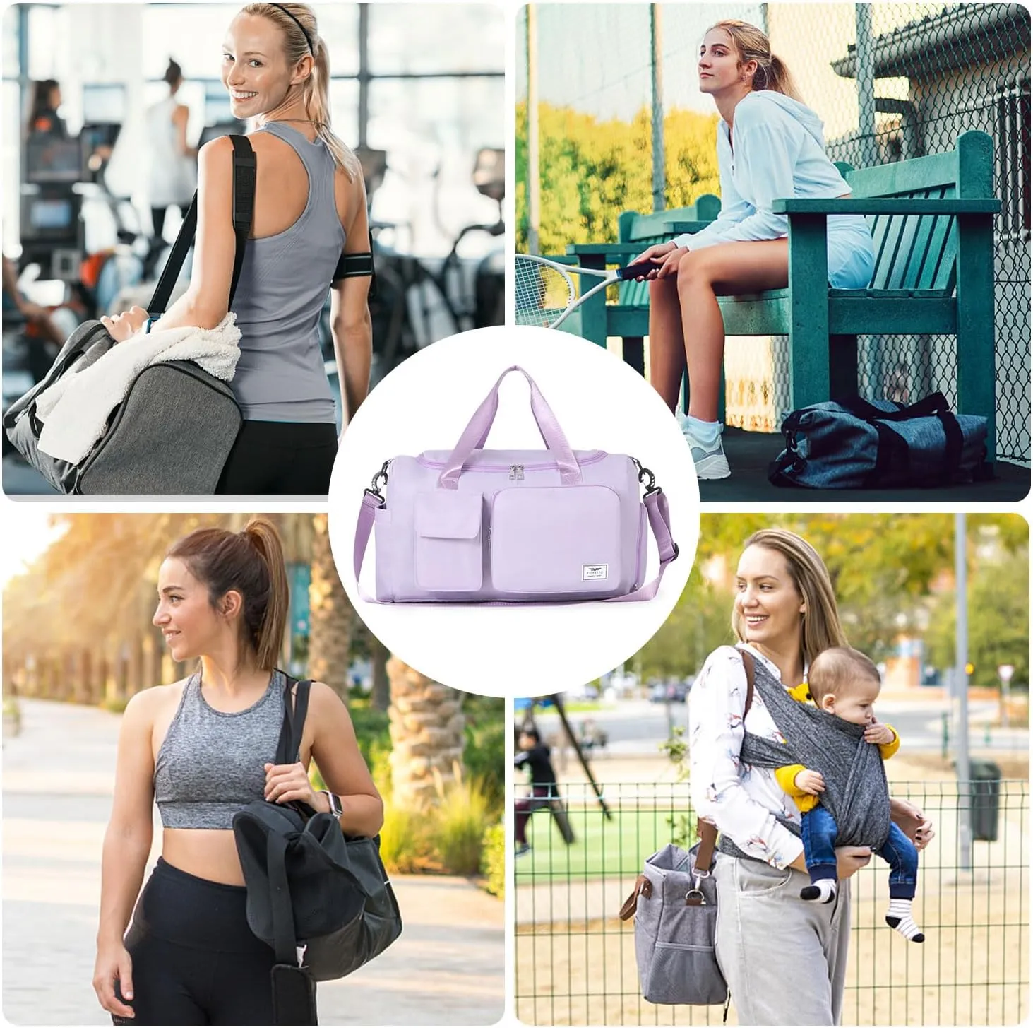 FIORETTO Women's Gym Duffle Bag with Shoes Compartment, 37L Capacity, Ideal for Travel, Gym, Sports, Duffel, Weekender