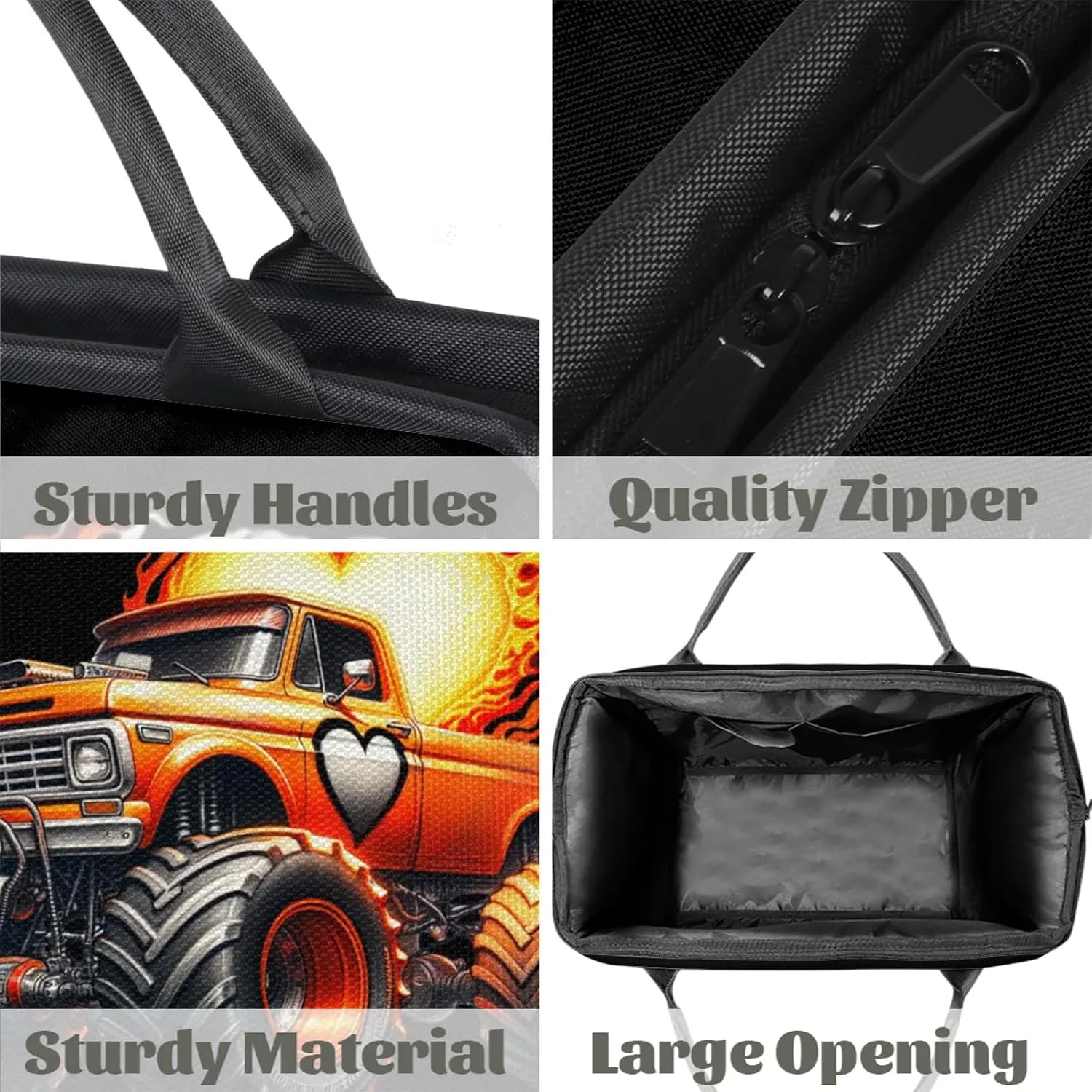 Fire Abstract Monster Truck Travel Duffel Bag Gym Tote Bag for Women Men Waterproof Weekend Overnight Bag Carry On Tote Luggage with Pocket Personal Item Bags Sports Bag fit Travel Sports Gym Yoga