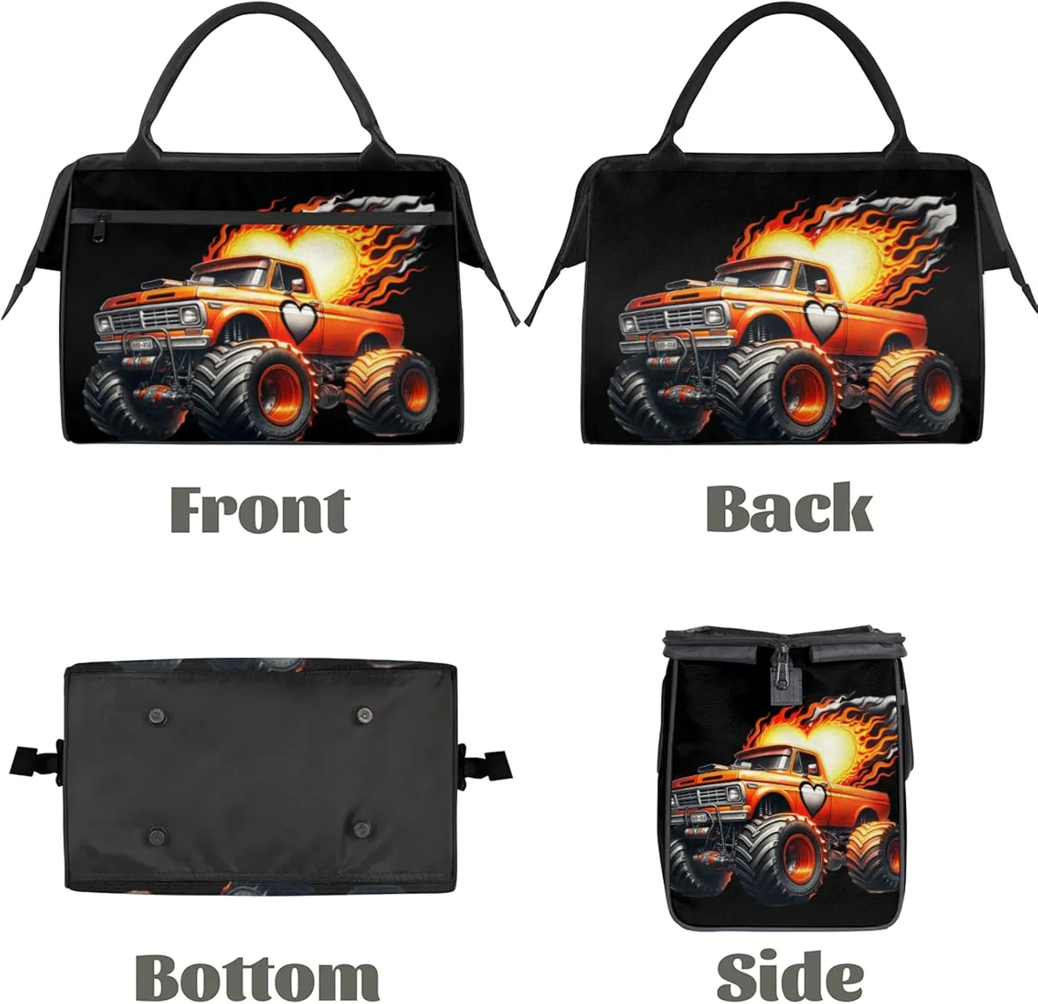 Fire Abstract Monster Truck Travel Duffel Bag Gym Tote Bag for Women Men Waterproof Weekend Overnight Bag Carry On Tote Luggage with Pocket Personal Item Bags Sports Bag fit Travel Sports Gym Yoga
