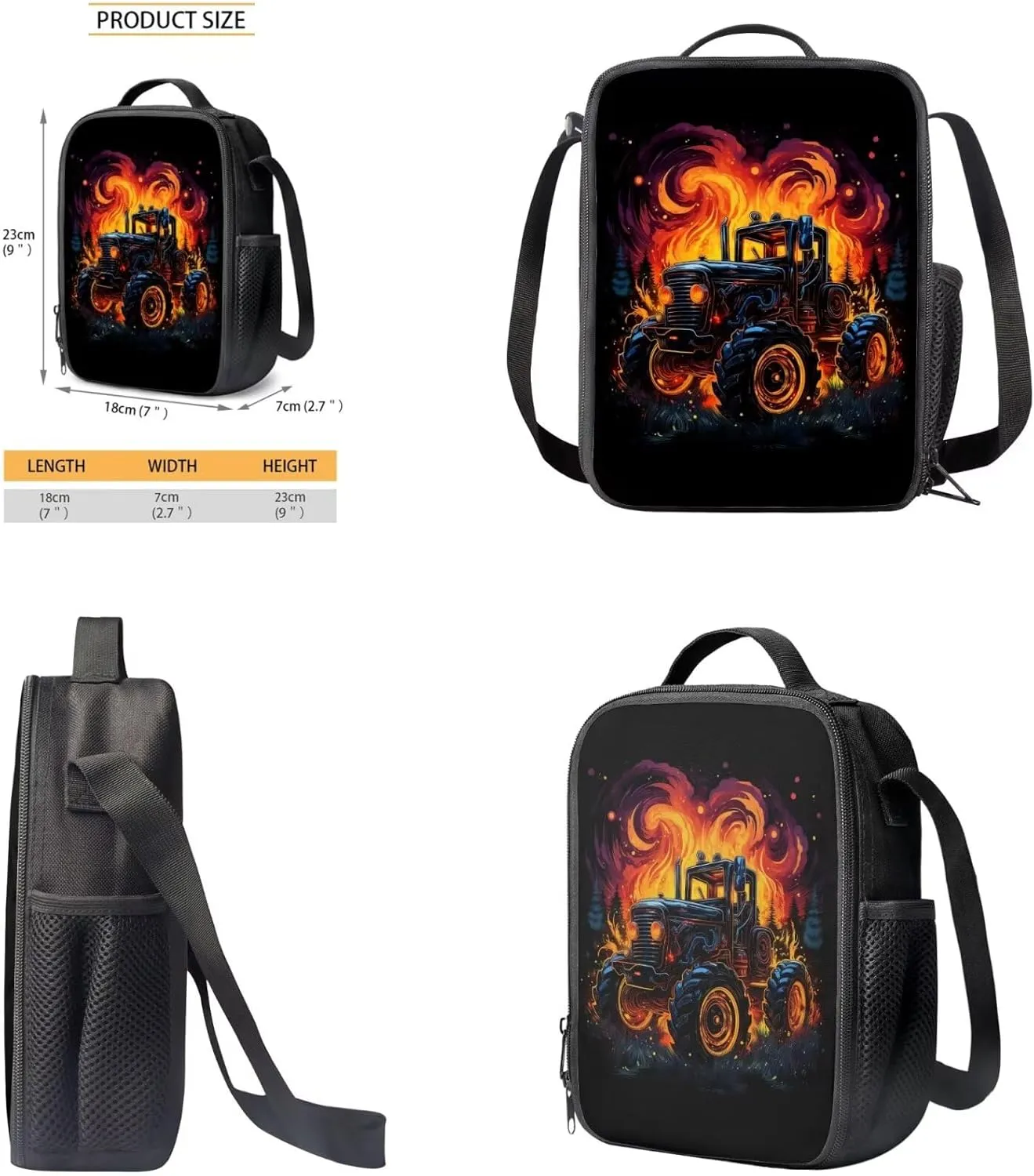Fire Tractor Backpack for Toddler Boys 4 Pcs Bookbag and Lunch Box Set for Boys Lightweight 15 Inches School Bag for Preschool Kindergarten Casual Daypack
