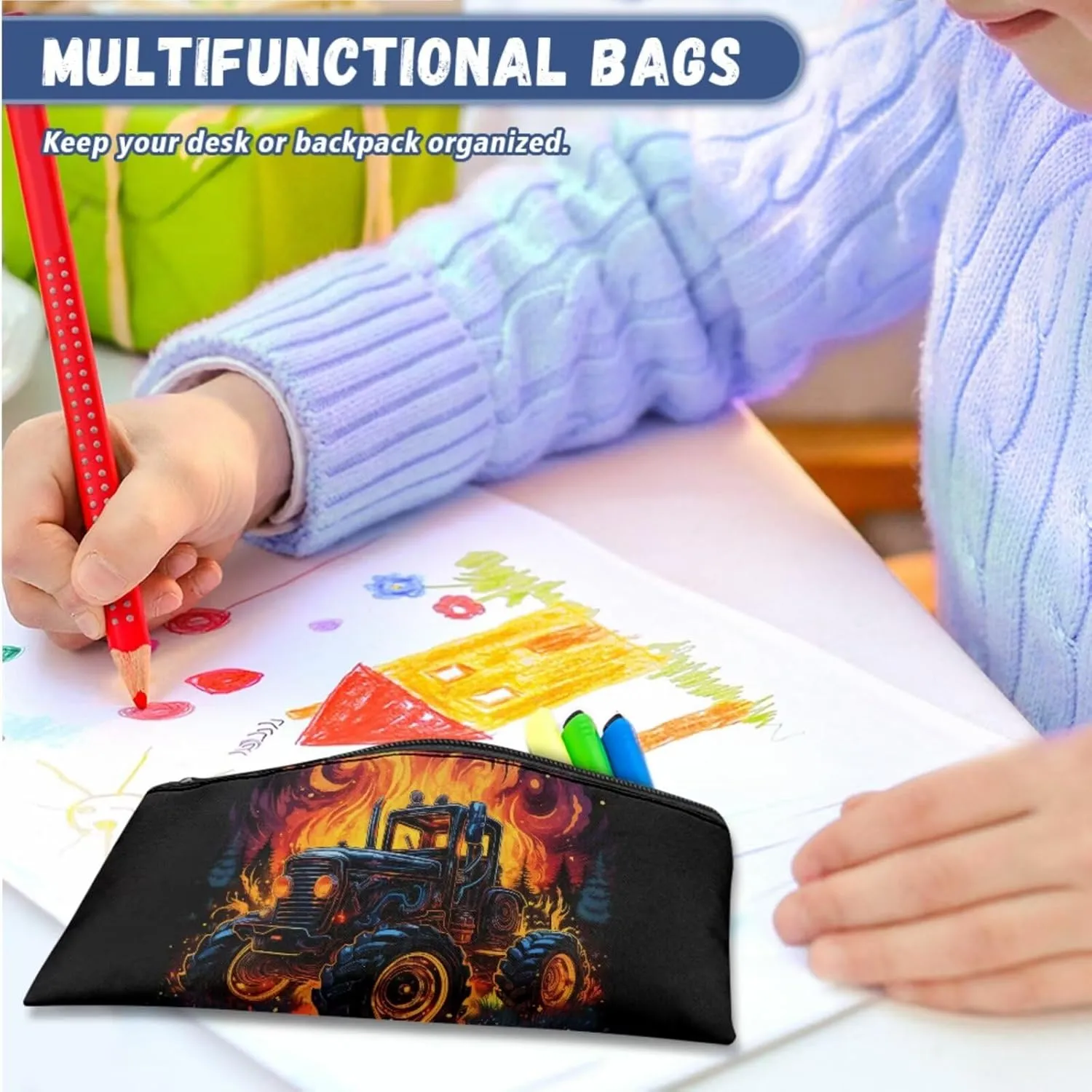 Fire Tractor Backpack for Toddler Boys 4 Pcs Bookbag and Lunch Box Set for Boys Lightweight 15 Inches School Bag for Preschool Kindergarten Casual Daypack