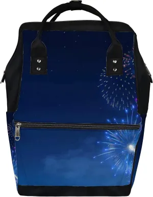 Fireworks Bursts Starry Night Sky Diaper Bag Backpack, waterproof backpack Baby Nappy Changing Bags Laptop Backpack for Travel, Large Capacity, Durable and Stylish for Woman and Men.