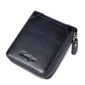 First Layer Cowhide Zipper Card Holder Wallet