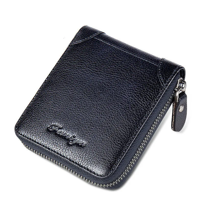 First Layer Cowhide Zipper Card Holder Wallet