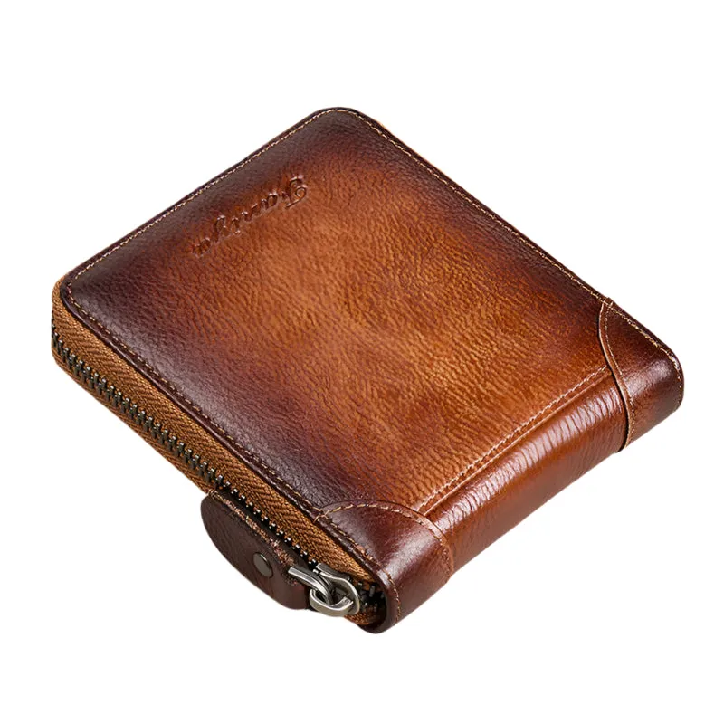 First Layer Cowhide Zipper Card Holder Wallet