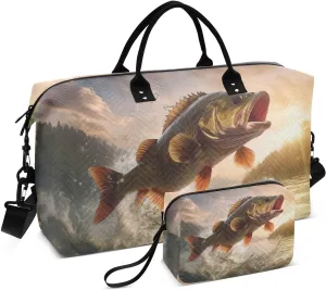 Fish Jump Sunrise Duffle Bag for Travel, Gym Bag with Multiple Interior Pockets for Men Women Overnight Purse Included 20.5 x 1.9 x 13.8 In