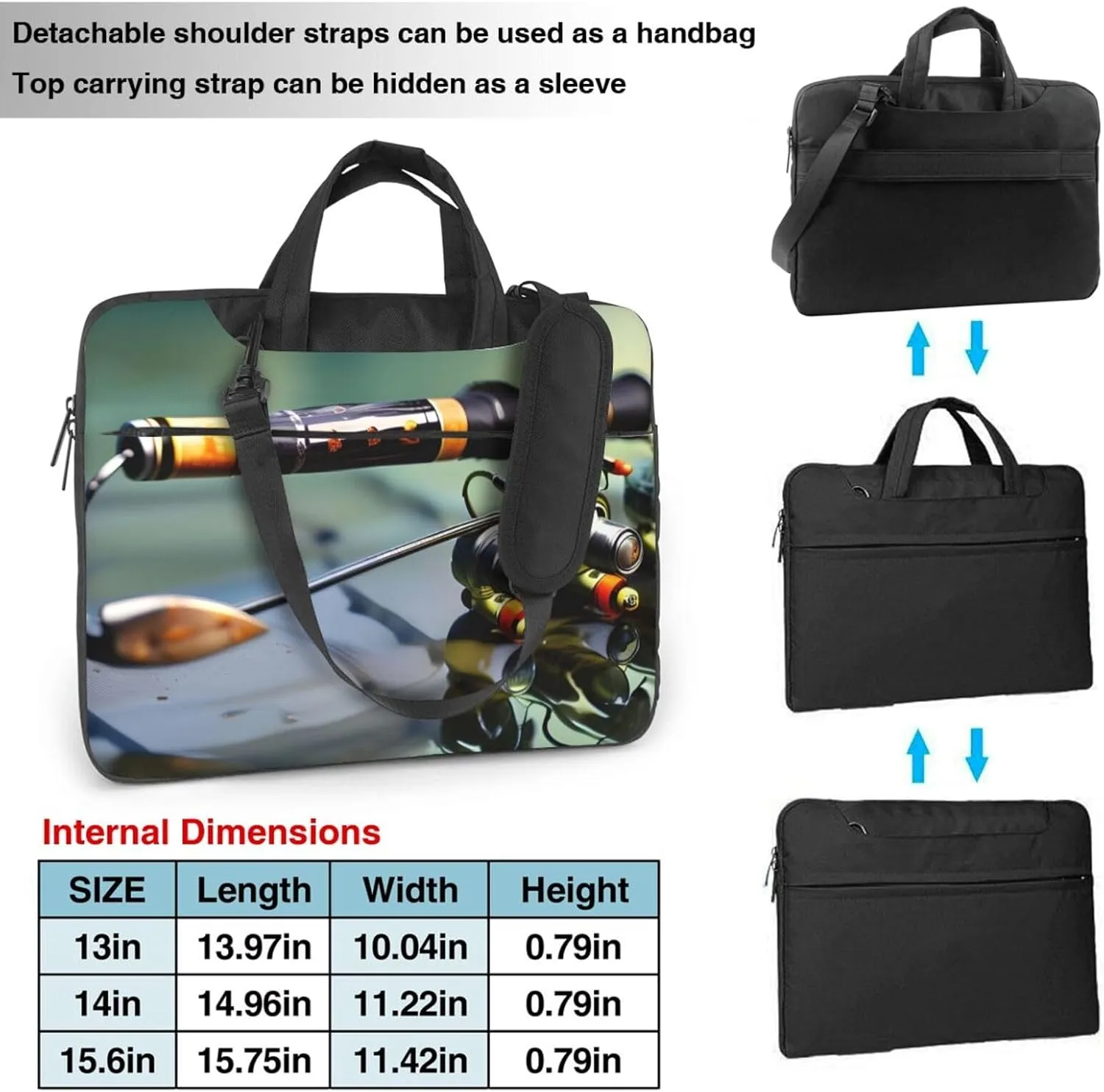 Fishing Rod Laptop Bag 15.6 Inch, Business Briefcase Gifts For Men Women, Messenger Shoulder Bag With Strap