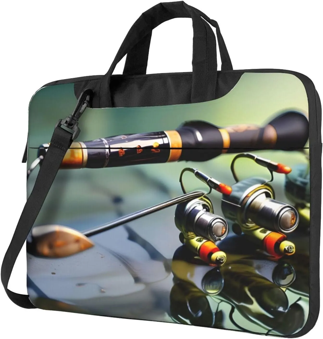 Fishing Rod Laptop Bag 15.6 Inch, Business Briefcase Gifts For Men Women, Messenger Shoulder Bag With Strap
