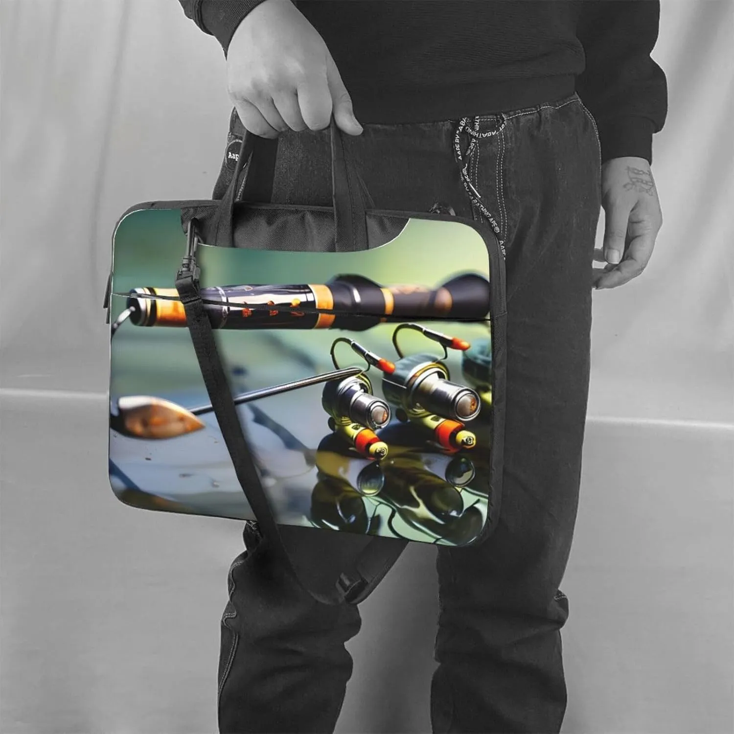 Fishing Rod Laptop Bag 15.6 Inch, Business Briefcase Gifts For Men Women, Messenger Shoulder Bag With Strap