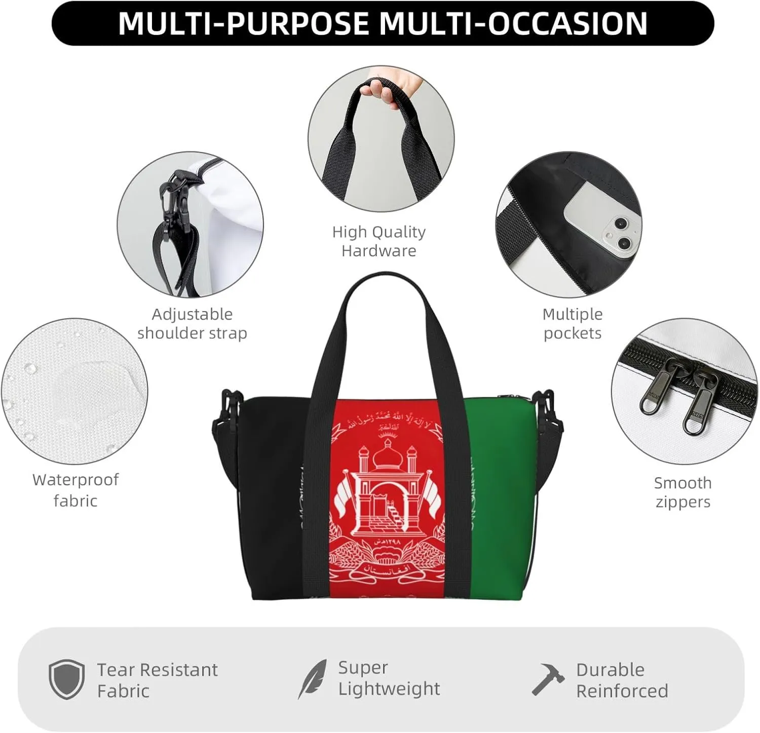 Flag Of Afghanistan Travel Duffel Bag Carry On Tote Bags For Men,Weekender Overnight Bag,Sports Tote Gym Bag
