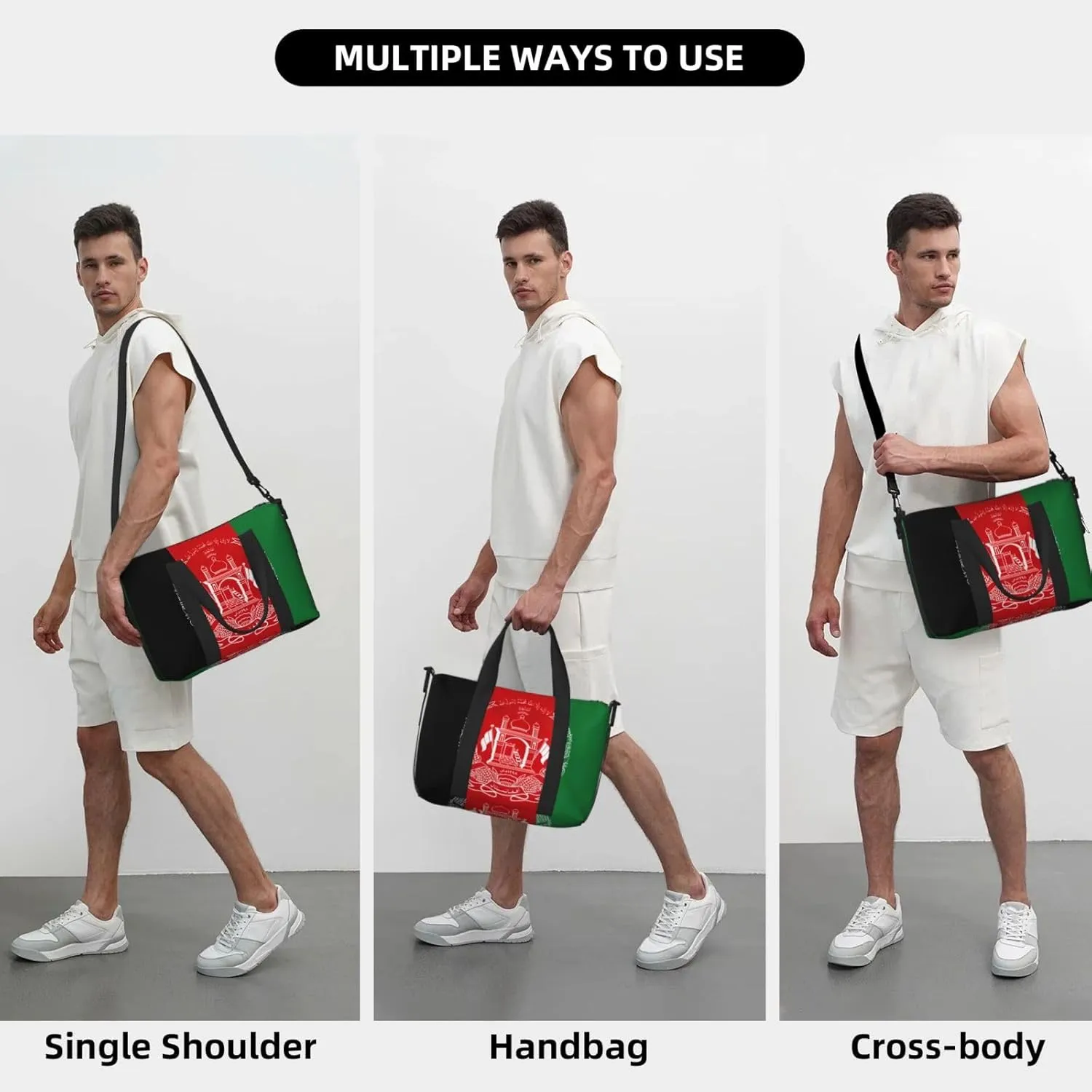 Flag Of Afghanistan Travel Duffel Bag Carry On Tote Bags For Men,Weekender Overnight Bag,Sports Tote Gym Bag
