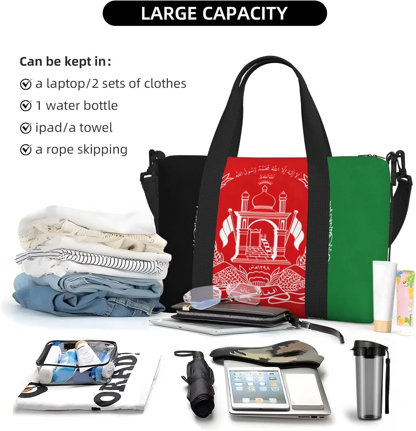 Flag Of Afghanistan Travel Duffel Bag Carry On Tote Bags For Men,Weekender Overnight Bag,Sports Tote Gym Bag