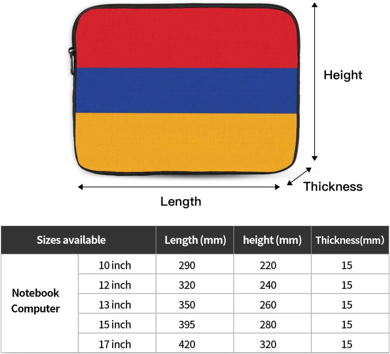 Flag of Armenia Pattern Shockproof Portable Laptop 17 inch Sleeve Bag for Men and Women - Ideal for Business Travel, School, and Daily Use