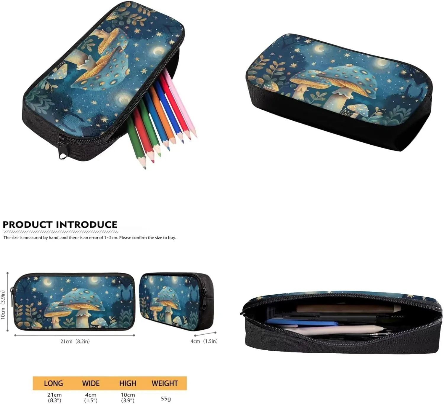 Flashideas Blue Mushroom Kids Backpack Set 4Pcs with Lunch Box Pencil Case and Water Bottle Case Cover Toddler Bookbag Kids Backpack for Girls Cute Book Bag Kindergarten Elementary Kids Backpack
