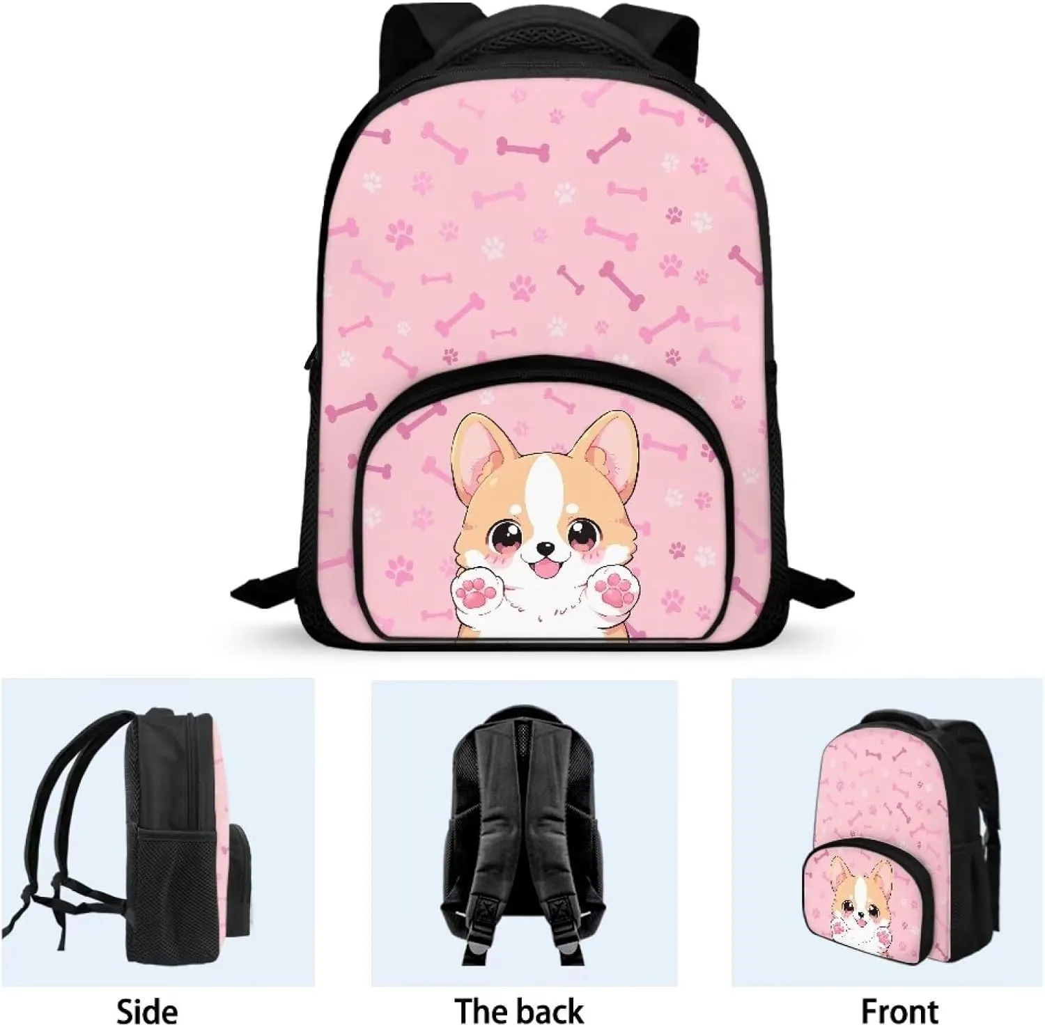 Flashideas Cute Corgi Girls Backpack Cute Book Bag with Compartments Classic Basic Backpack Side Pockets Tablet Compartment 12 Inch Kids Backpacks Kindergarten Elementary Kids Backpack