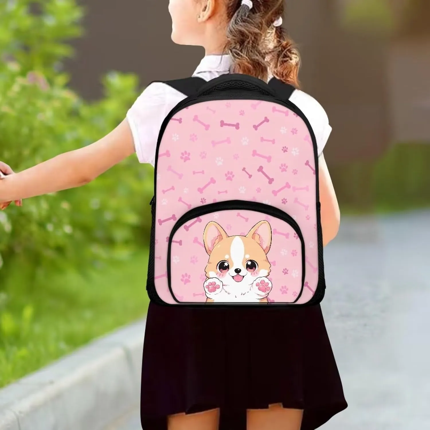 Flashideas Cute Corgi Girls Backpack Cute Book Bag with Compartments Classic Basic Backpack Side Pockets Tablet Compartment 12 Inch Kids Backpacks Kindergarten Elementary Kids Backpack
