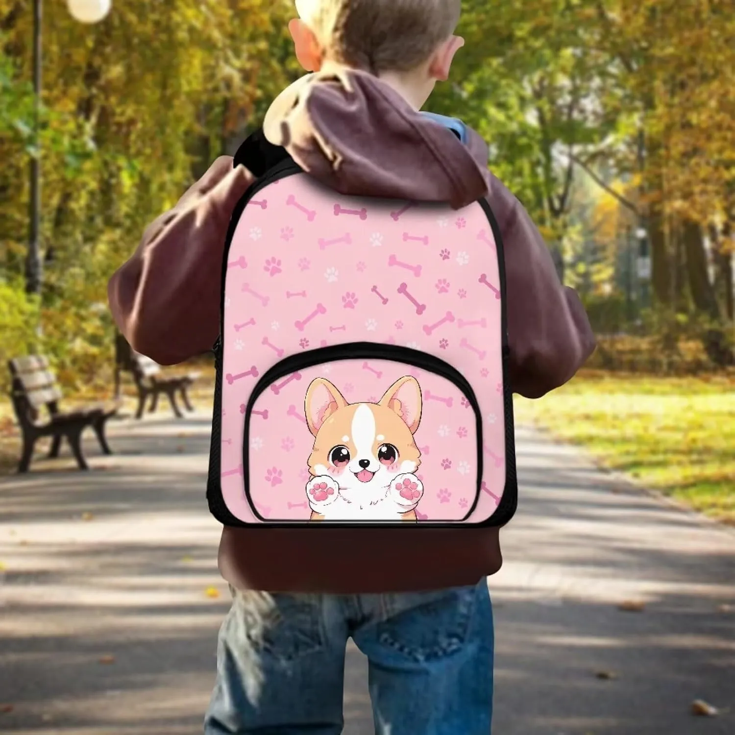 Flashideas Cute Corgi Girls Backpack Cute Book Bag with Compartments Classic Basic Backpack Side Pockets Tablet Compartment 12 Inch Kids Backpacks Kindergarten Elementary Kids Backpack